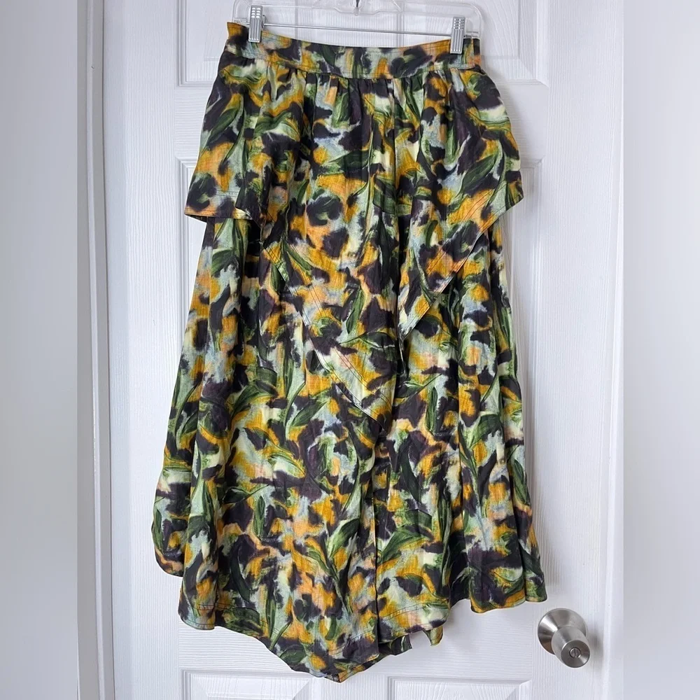 Marie Oliver Tilda Skirt Green Yellow Floral Asymmetrical Size 4